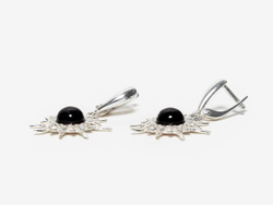 Серебряные серьги с цельным янтарем "Солнце", серебро 925 пробы