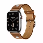 Apple Watch Series 9 Hermes 45mm, классический кожаный ремешок коричневого цвета c клепкой
