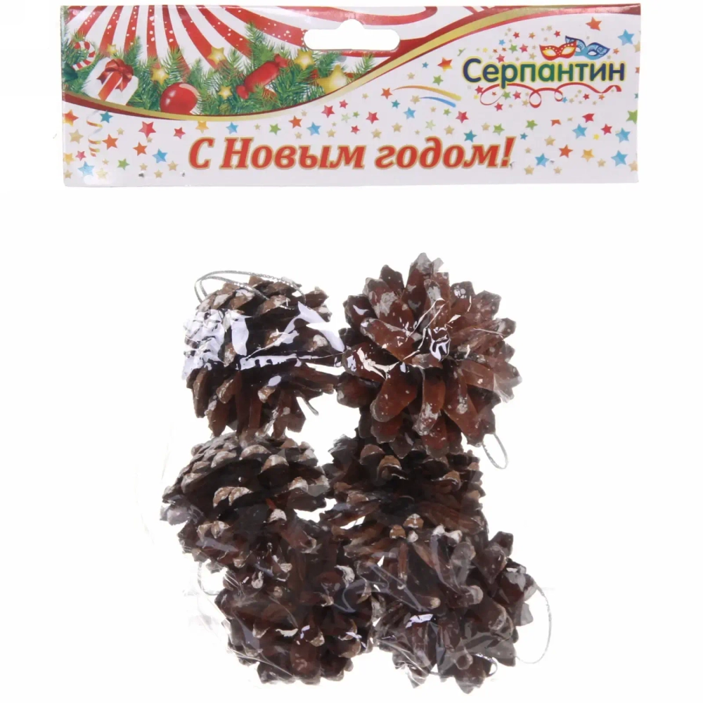 Украшение новогоднее «Шишки с белым инеем» 5,5 см (набор 6 шт)