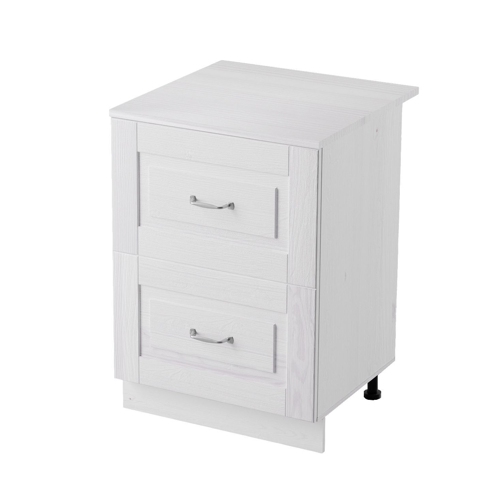 Кухонный модуль 60 см Венесуэла с 3 ящиками, со столешницей, массив сосны, белый воск