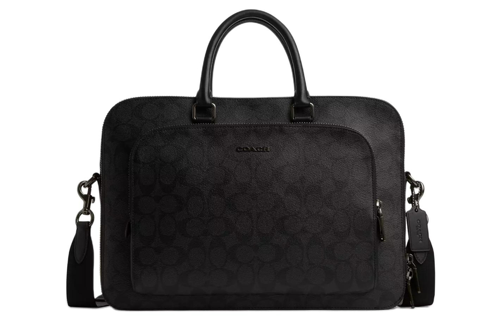 COACH ETHAN Coated Canvas With Smooth Calfskin Briefcase, Shoulder Bag, Crossbody Bag, Handbag Large Men"s Black
