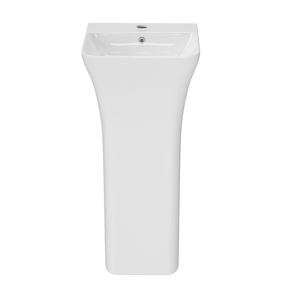 Умывальник-моноблок MONO WAVE 340*340*835 ш*г*в, с хром переливом, белый, прямоуг