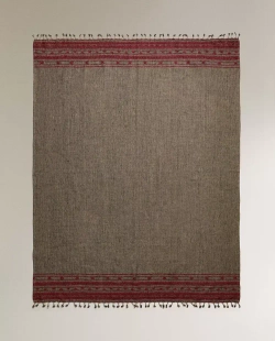 ZARA HOME ЛЬНЯНОЙ ПЛЕД С БАХРОМОЙ, СВЕТЛО-БЕЖЕВЫЙ