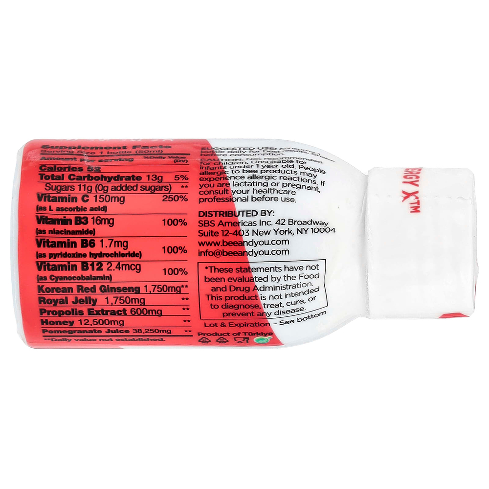 Bee & You, EnergyX ™ Shot, без кофеина, 50 мл (1,69 жидк. Унции)