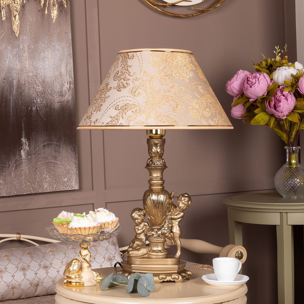 Настольная лампа Путти Бронза с абажуром №38 Антиквайт