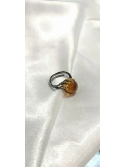 Кольцо Серебро 925 с натуральным янтарем и эмалью