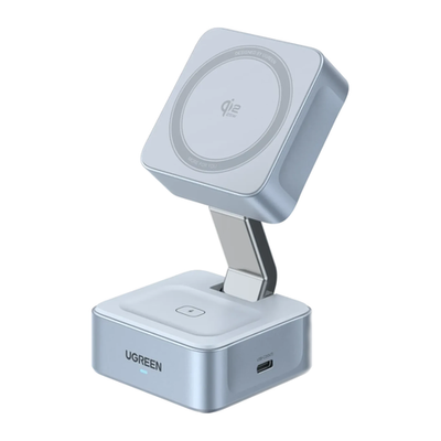 Складная зарядная станция MagSafe Ugreen MagFlow для iPhone и AirPods (Qi2.2) (W752) Беспроводная зарядка: Qi 25 Вт, Qi 5 Вт. Проводная зарядка: USB-C (5 Вт). Сертификация Qi2. Есть LED-индикация