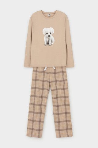 пижама  для девочки  КБ 2830/темно-бежевый,текстильная клетка