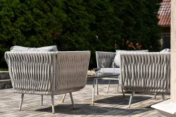 "Монако" лаунж-зона 4-местная из роупа со столом "Верона" (серый гранит), каркас светло-серый, роуп светло-серый