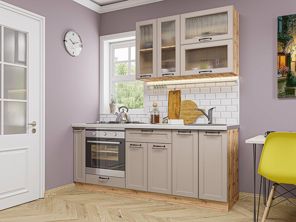 Прямая модульная кухня Барселона-03 Кашемир - Дуб Вотан 2140*2000*600