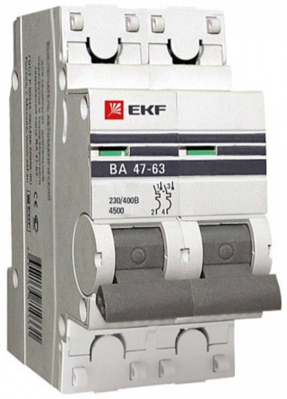 Выключатель автоматический модульный 2п C 20А 4.5кА ВА 47-63 PROxima EKF mcb4763-2-20C-pro