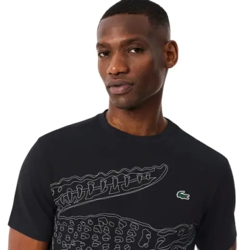 Мужская теннисная футболка Lacoste Ultra Dry Crocodile Print Sport - black/white