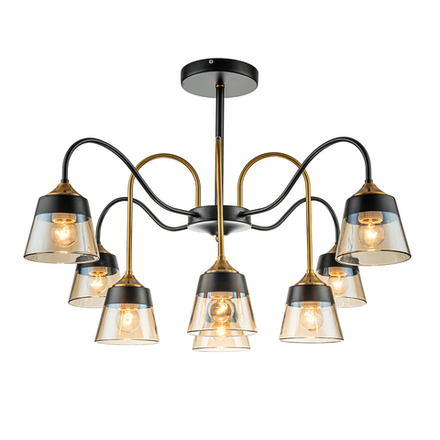 Светильник на штанге 8x40Вт, E27, металл/стекло, черный/бронза