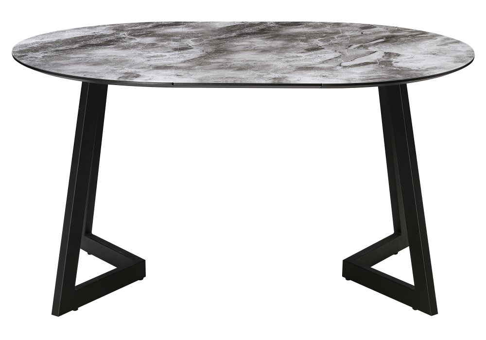 Стеклянный стол Алингсос 100(140)х100х76 черная шагрень / мрамор серый