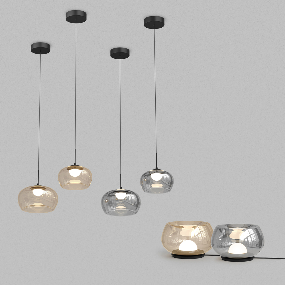 Светильник подвесной FLOA, 12 Вт, 3000К, ?220?1500 мм, металл, стекло, черный, дымчатый серый