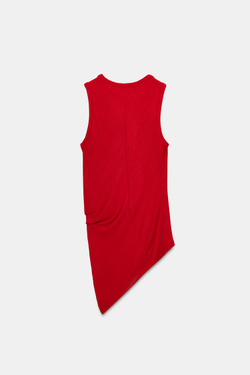 ZARA ДРАПИРОВАННЫЙ ТОП БЕЗ РУКАВОВ, КРАСНЫЙ
