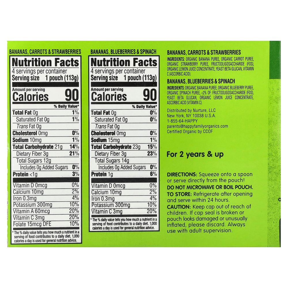 Happy Family Organics, Happy Tot®, Super Bellies™, смесь органических фруктов и овощей для детей от 2 лет, ассорти вкусов, 8 пакетиков по 113 г (4 унции)