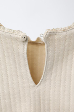 ZARA ФУТБОЛКА ИЗ АЖУРНОЙ ТКАНИ С КРУЖЕВОМ, СВЕТЛО-БЕЖЕВЫЙ