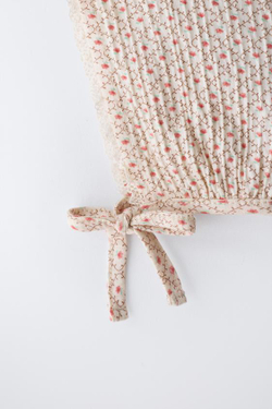 ZARA ЧЕПЧИК ИЗ БАМБУЛЫ С ЦВЕТОЧНЫМ ПРИНТОМ И КРУЖЕВОМ, СВЕТЛЫЙ ЭКРЮ