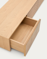 Тумба под телевизор Helvine с 4 ящиками из дубового шпона и закаленного стекла, 200 x 40