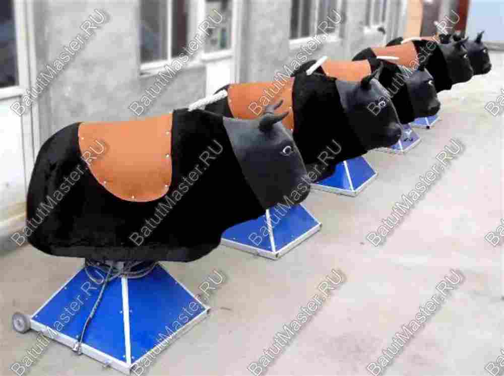 Надувной аттракцион Родео, бык+батут, черный с имитацией под кожу