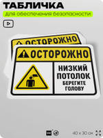 Табличка для обеспечения безопасности "Осторожно, низкий потолок, берегите голову", для офиса, по охране труда для предприятия, организаций, 40х30 см, Silver Plane x Айдентика Технолоджи