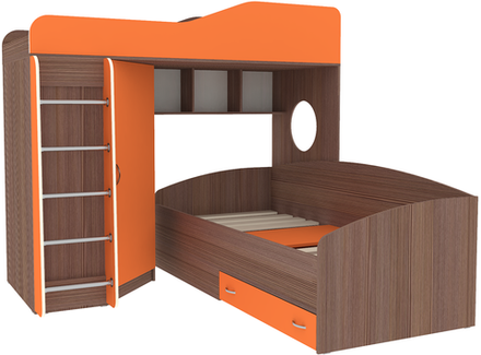 Кровать-чердак КарИВи Кадет 2 с металлической лестницей Бодего Темный Оранжевый