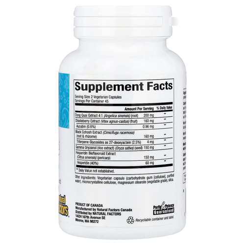 Natural Factors, WomenSense®, MenoSense®, средство для поддержки в период менопаузы, 90 вегетарианских капсул