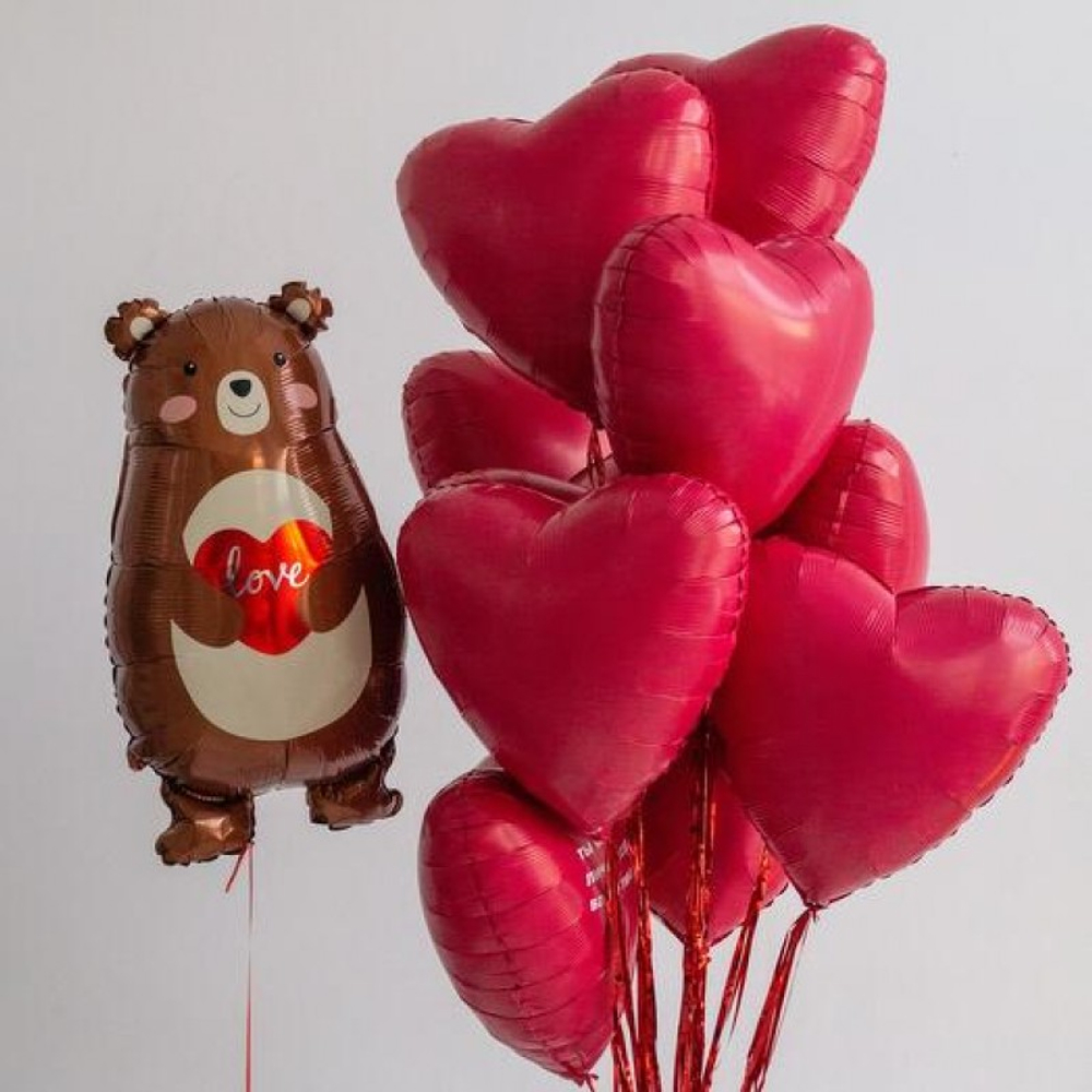 Фольгированный шар-фигура «Мишка с сердцем. Love.», 79 см