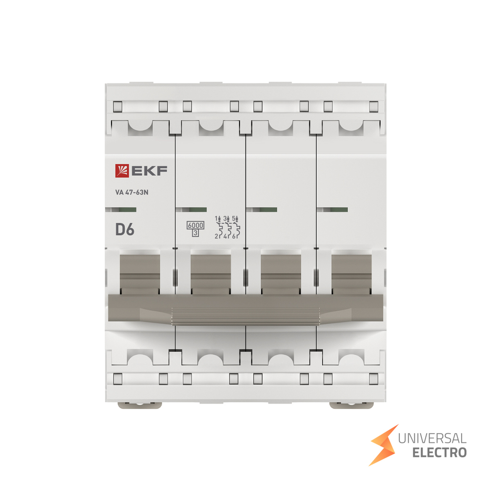 Автоматический выключатель 4P 6А (D) 6кА ВА 47-63N EKF PROxima