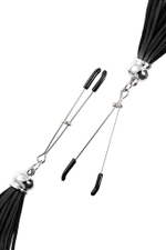 Зажимы на соски «Вилки» с черными кисточками из замши (Цвет: черный)