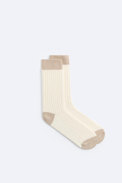 ZARA НОСКИ С КОНТРАСТНЫМИ ДЕТАЛЯМИ, ЭКРЮ