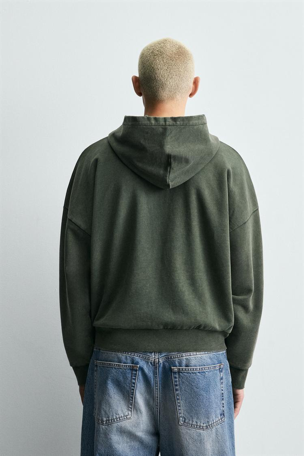 ZARA КОМБИНИРОВАННАЯ ХУДИ ВАФЕЛЬНОЙ СТРУКТУРЫ С КАПЮШОНОМ, ХАКИ