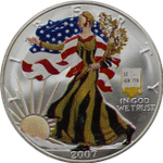 1 доллар 2007 год США "Шагающая свобода". Серебряная инвестиционная монета (коричневая)
