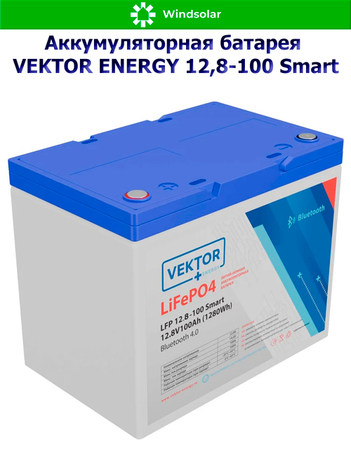 Аккумуляторная батарея VEKTOR ENERGY LFP 12,8-100 Smart (100Ah / 12,8V / 1280Wh / BMS / BT 4.0 / LiFePO4)