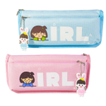 Пенал - косметичка Alingar, ткань, молния, боковой карман, брелок, 95 х 200 х 60 мм, "Girl", ассорти (розовый и голубой), рисунок девочка