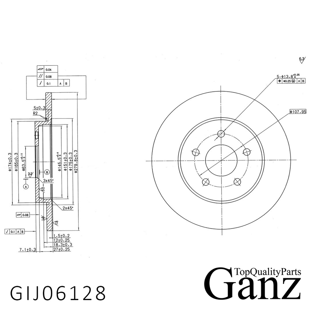 Диск тормозной задний с покрытием FORD Mondeo III 00-07 GANZ GIJ06128