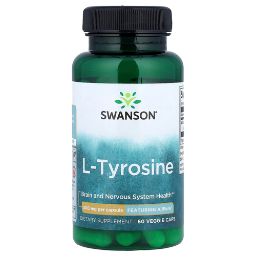 Swanson, L-тирозин, 500 мг, 60 растительных капсул