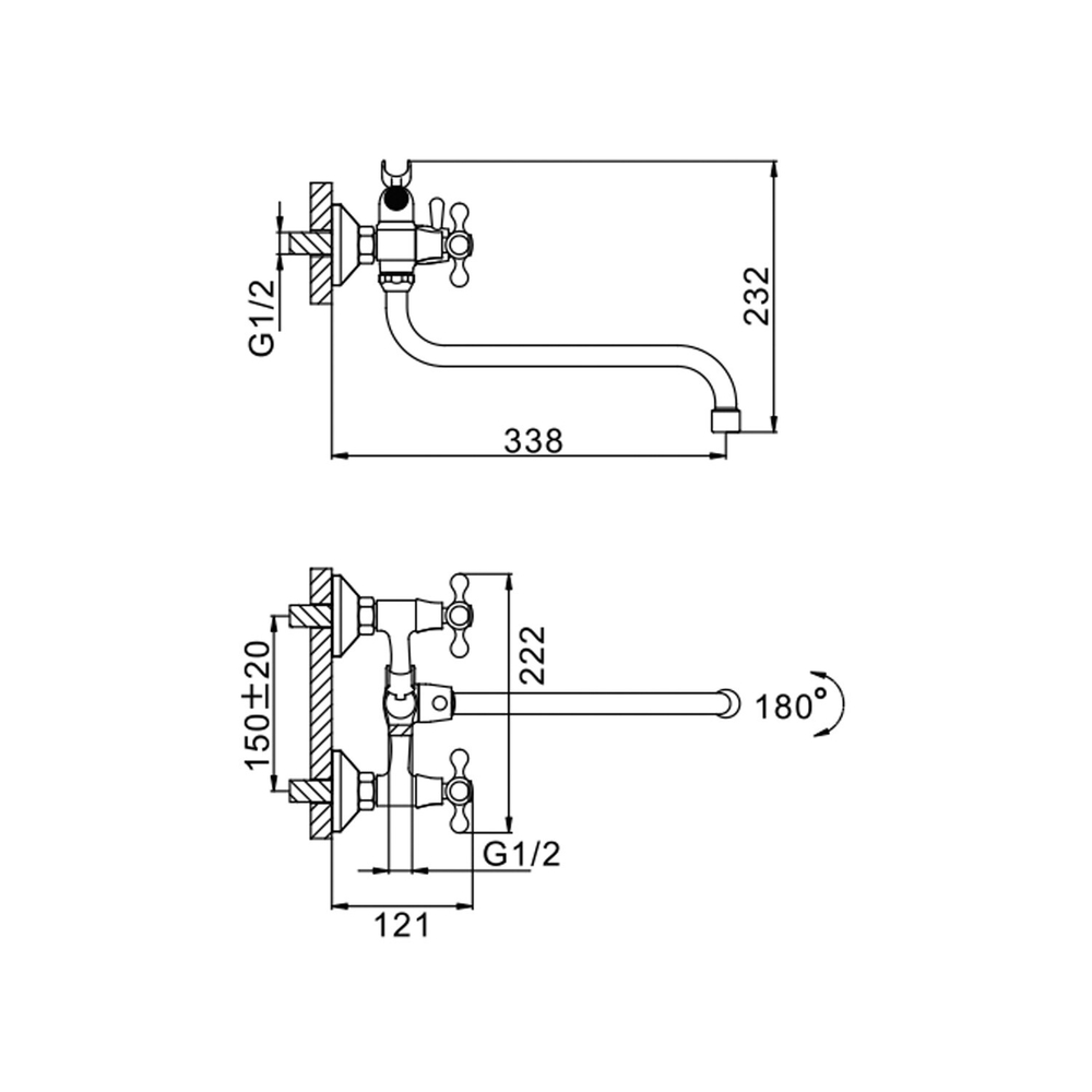 Смеситель для ванны и раковины 1/2 кер F2208-2 FRAP картридж перекл КРЕСТ, S излив, хром, латунь