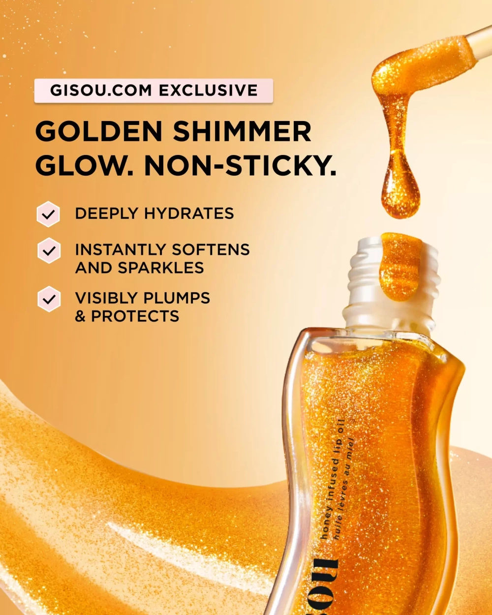 Gisou Honey Infused Lip Oil Golden Shimmer Glow