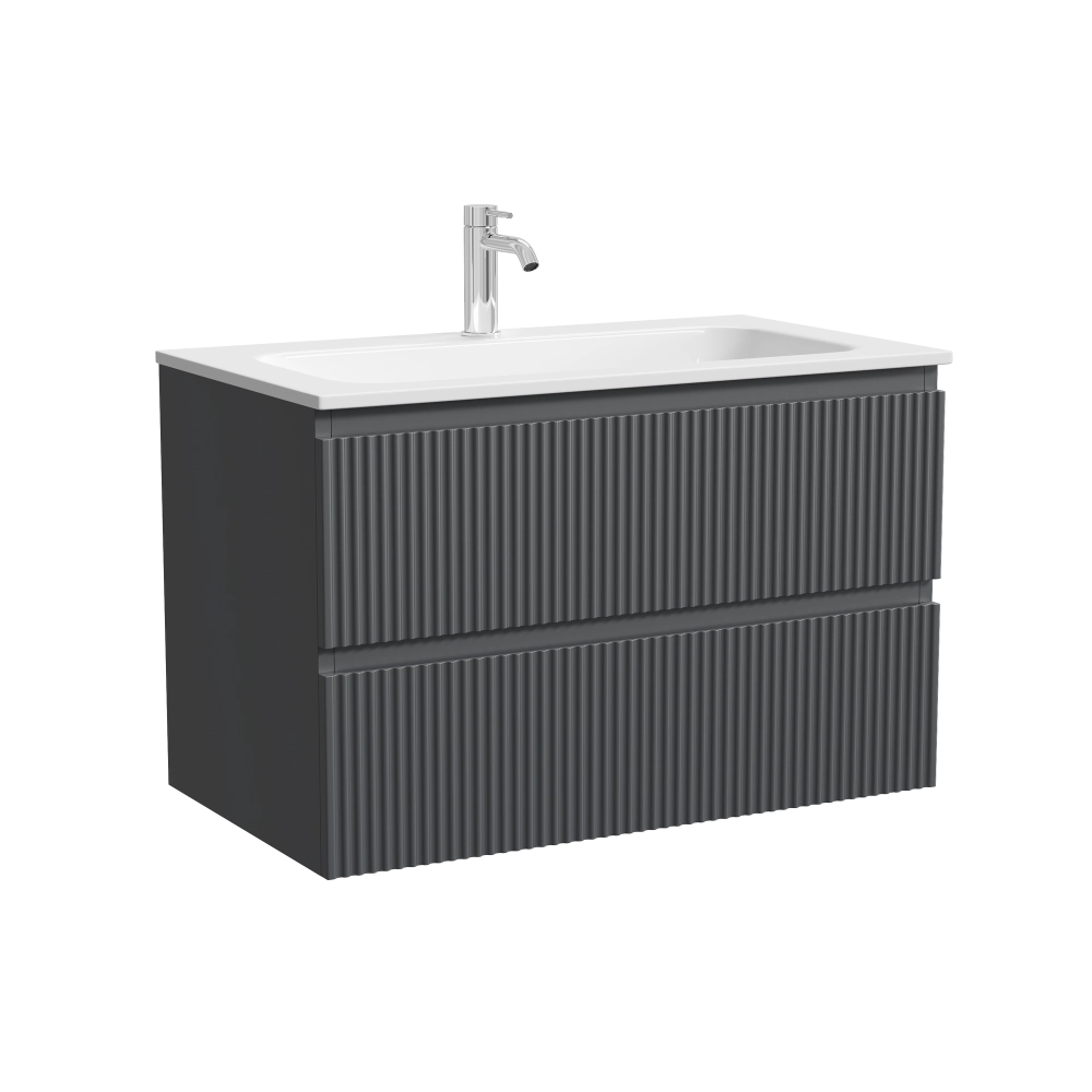 Тумба подвесная SANCOS Сноб Р (Snob R) 790х445х500, c двумя ящиками оснащенными доводчиками, темный антрацит матовый, арт.SNR80MDH