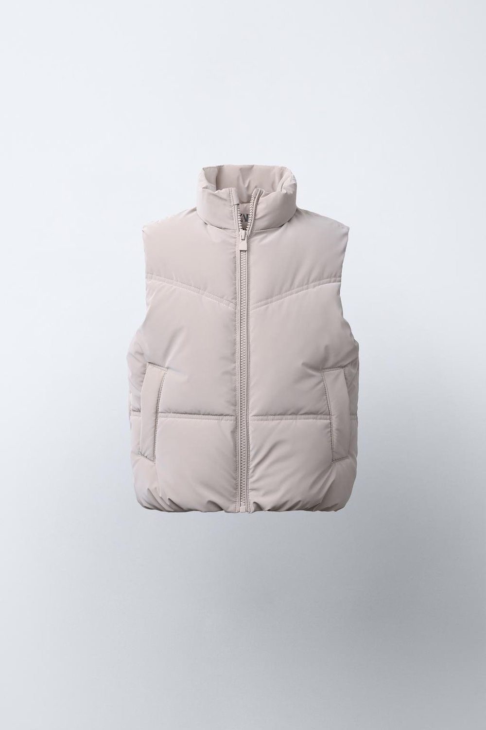 ZARA СТЕГАНЫЙ ЖИЛЕТ, ЦВЕТ ЛЬДА