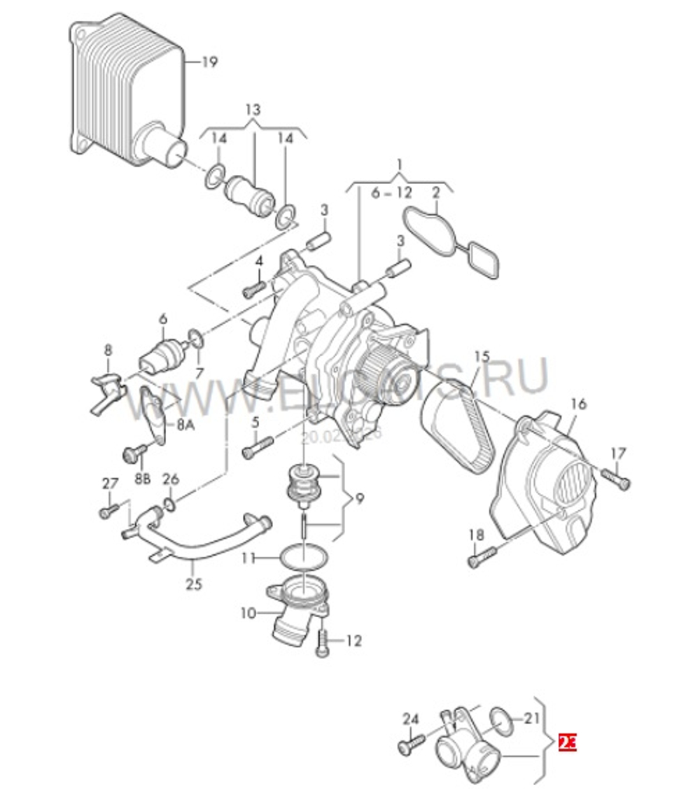 Тройник системы охлаждения / фланец помпы / Audi / Volkswagen / Seat / Skoda / RVLT-06J121132G