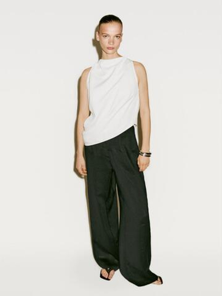 Massimo Dutti Брюки из льняной смеси с поясом-корсетом - Limited Edition, черный