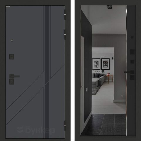 Входная металлическая дверь с зеркалом Бункер B-12 Веллюто верде / зеркало Панорама ФЛ-618 Черный кварц