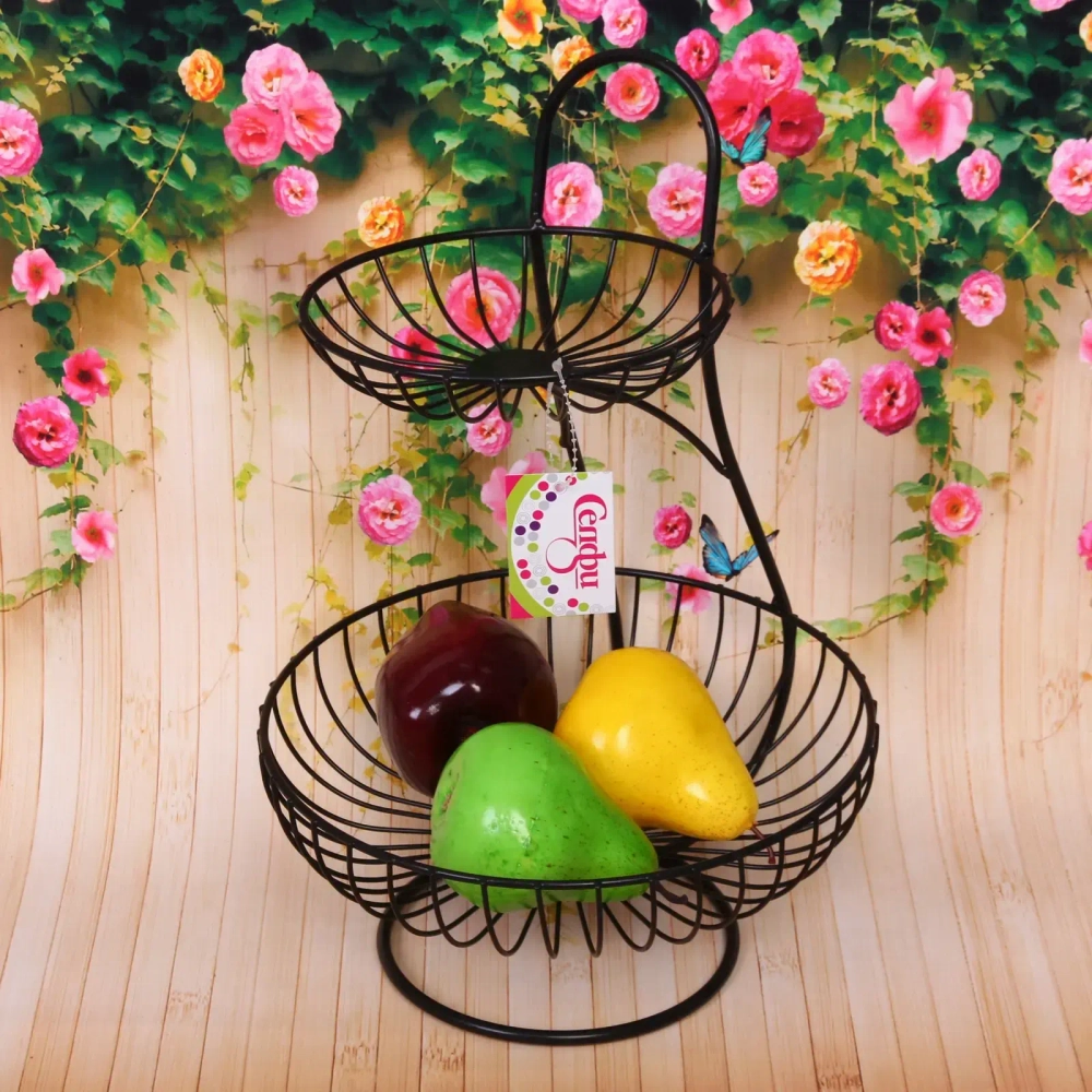 Фруктовница «Brownie» 2 яруса (16*25*36см) черная, полоски