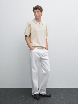 Massimo Dutti Поло с короткими рукавами из рельефной ткани, бежевый