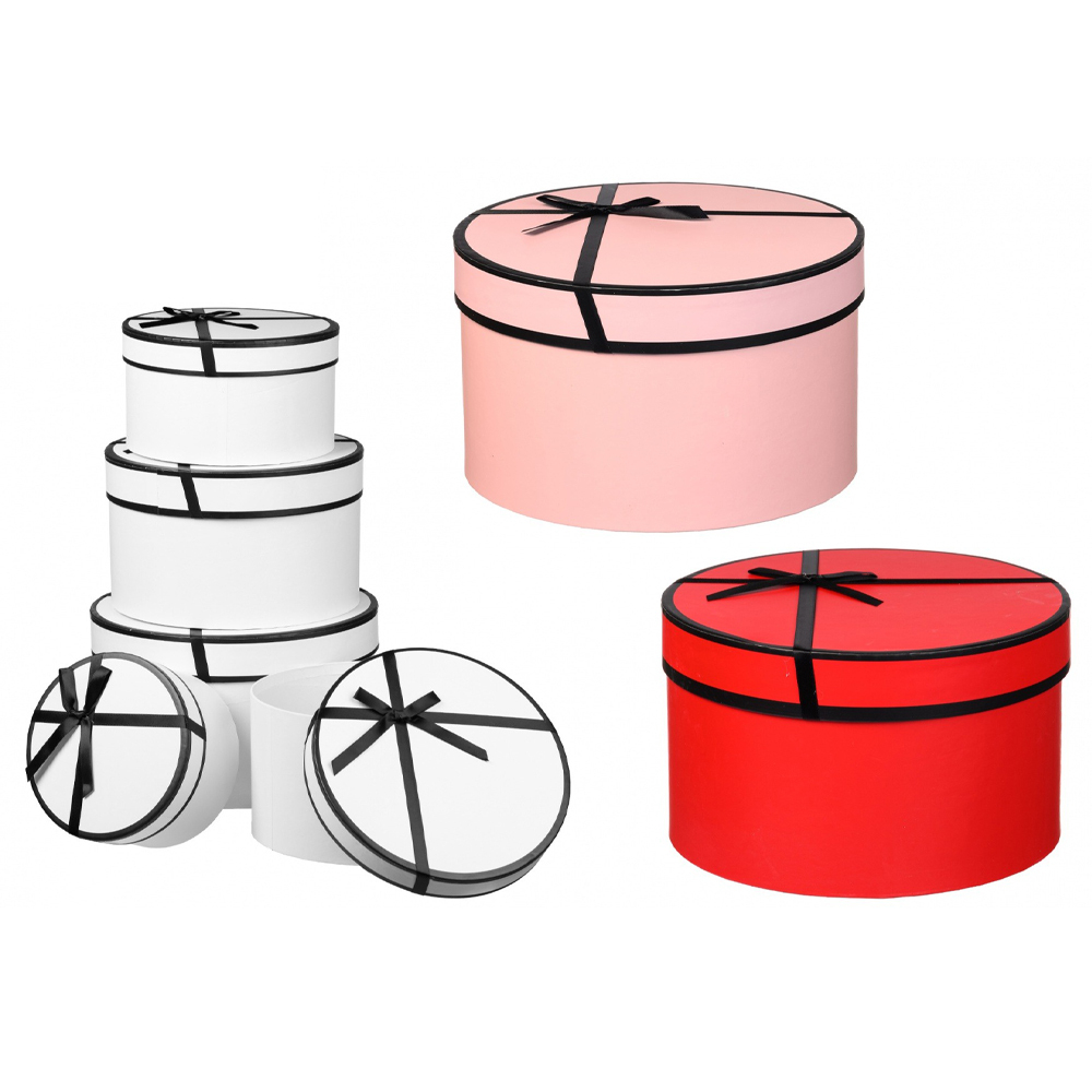 Подарочная коробка Basir 5 в 1, круглые с крышкой, размер 25*15/22*13/20*12/18*10/16*9 см (диаметр*высота), ассорти