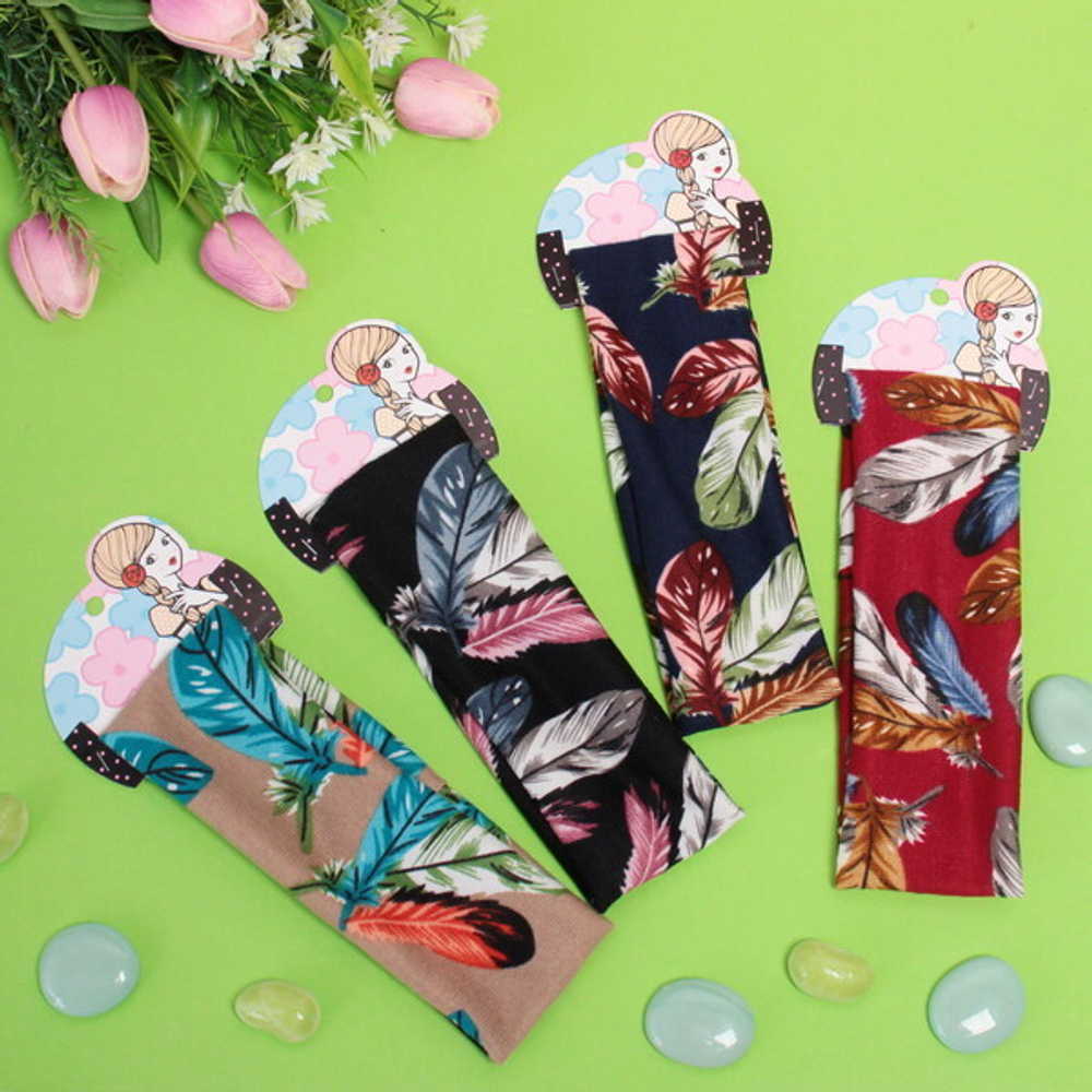 Повязка на голову «Britney Room», принт перо, микс 6 цветов, 20*7см