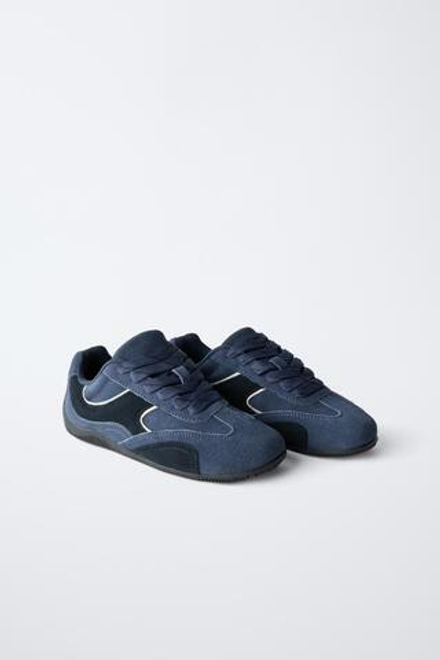 ZARA КОЖАНЫЕ КРОССОВКИ, МОРСКОЙ СИНИЙ